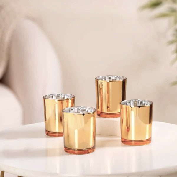 10 Pack Gold Votive Tealight Candle Holders Valentines Day Mercury  Wedding Decor Glass Candlestick Party Decorations Bridal Baby Shower Event